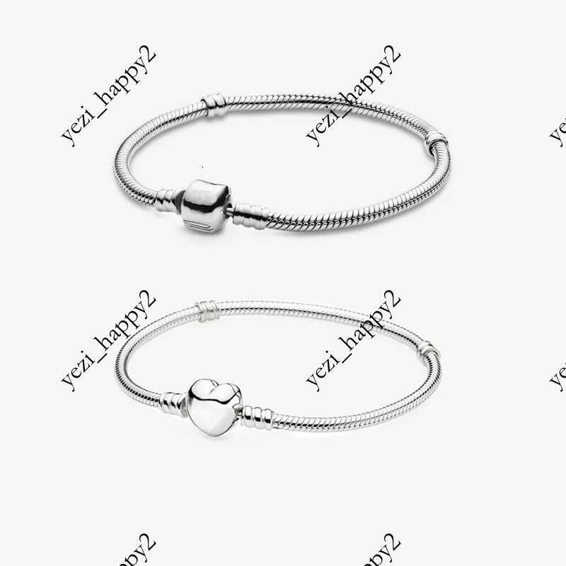 Authentic Silver Plated Heart Bracelets 3MM Snake Chain Fit PAN Charms Bangle Bracelet Women Children DIY Christmas Gifts 666