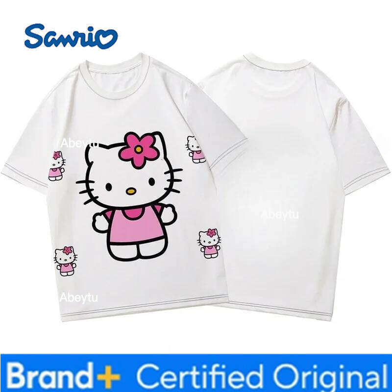 Sanrio Hello Kitty Children's Y2K Top Korean Anime Kawai Summer Loose Large Women's Fashion Printed T-shirt H260120