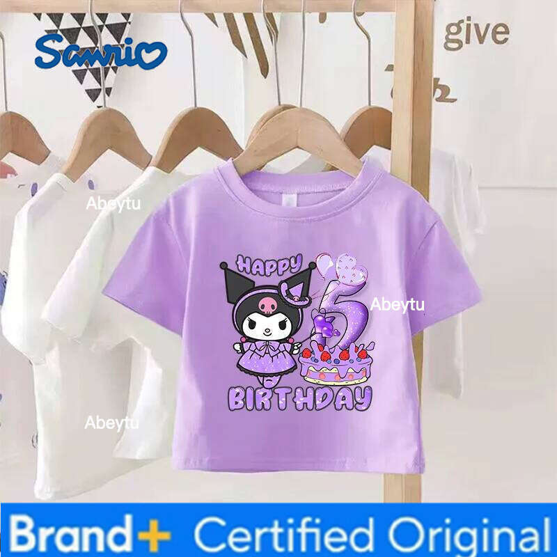 Sanrio Kawaii Kuromi Number T-Shirt Girl Birthday Tee Shirts Children Casual Short Sleeve Tops Cartoon Printed Summer Toddler Clothes H260120