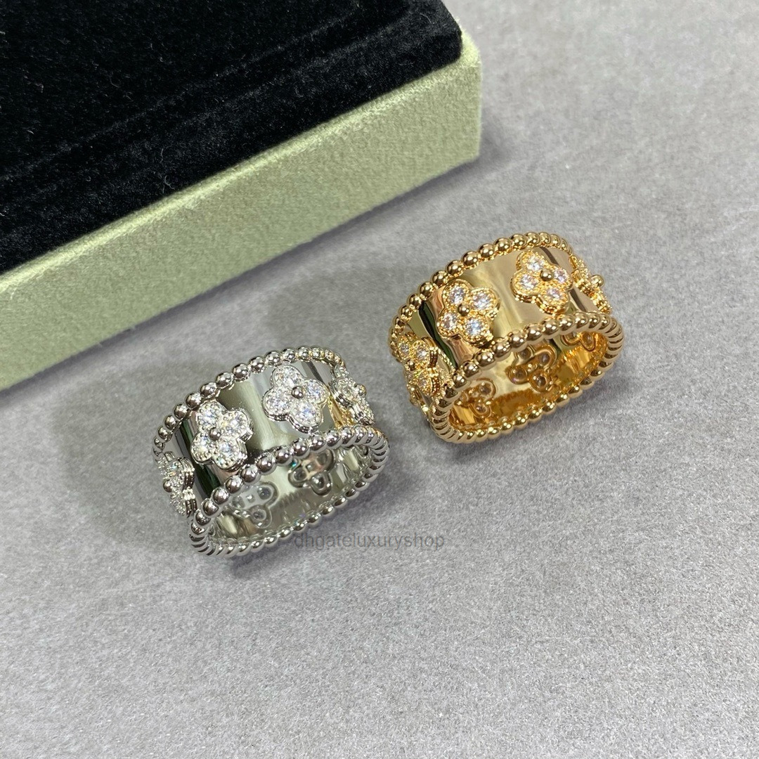 vanly cleef rings Kaleidoscope Wide Version Ring for Women Lucky Clover Inlaid Diamond Fashion Jewelry