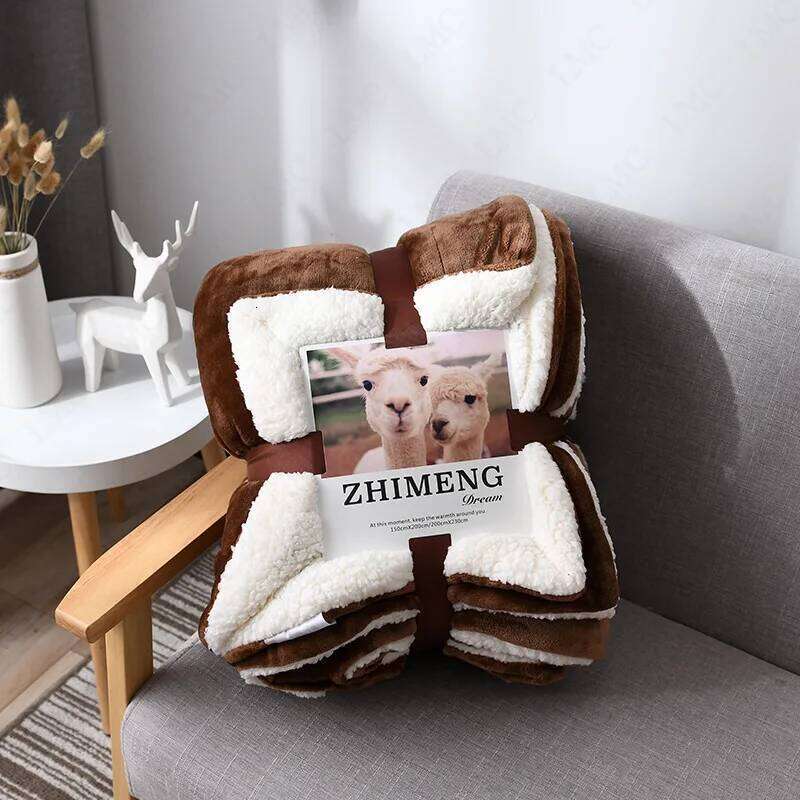 Lamb Wool Flannel Blacket Nordic Light Luxury Style Quilt Double Layer Thickened Blanket for Bed Bedroom Living Room W260120