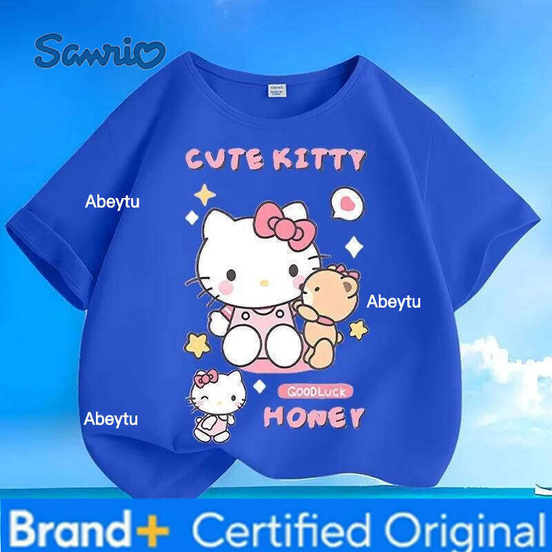 Sanrio Limited Time Low Price Hello Kitty T-shirt Crew Neck Loose Anti Wrinkle Machine Washable Tops Kids Clothes H260120