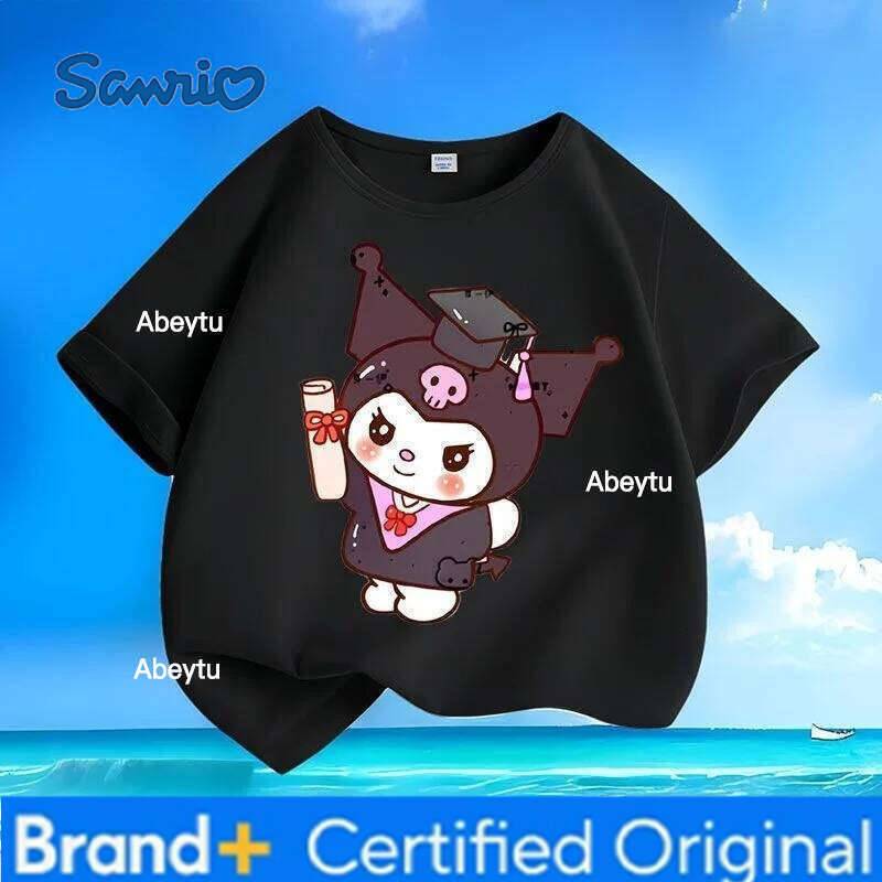 Sanrio Kuromi New Kids T-shirt Breathable Skin-friendly Anti-wrinkle Easy Care Loose Versatile Crew Neck Short Sleeve Tops H260120