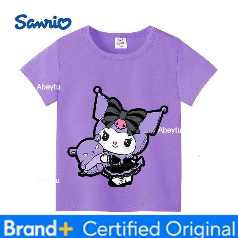Sanrio Kuromi Magic Print Summer Children's T-shirt Cute Pure Cotton Kawaii s Girl High Quality Trend Fashion Kid Tops Gift H260120