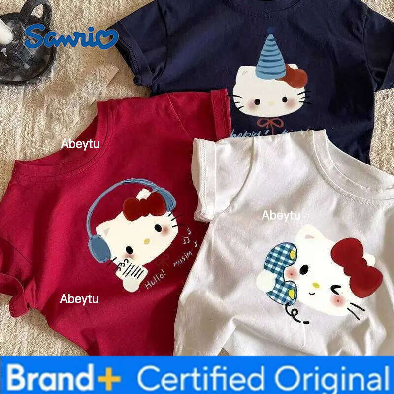 Sanrio Summer Baby Girls Clothes Children Hello Kitty Printed Short Sleeve T-shirts Kid Cotton Cartoon Breathable Soft Top H260120