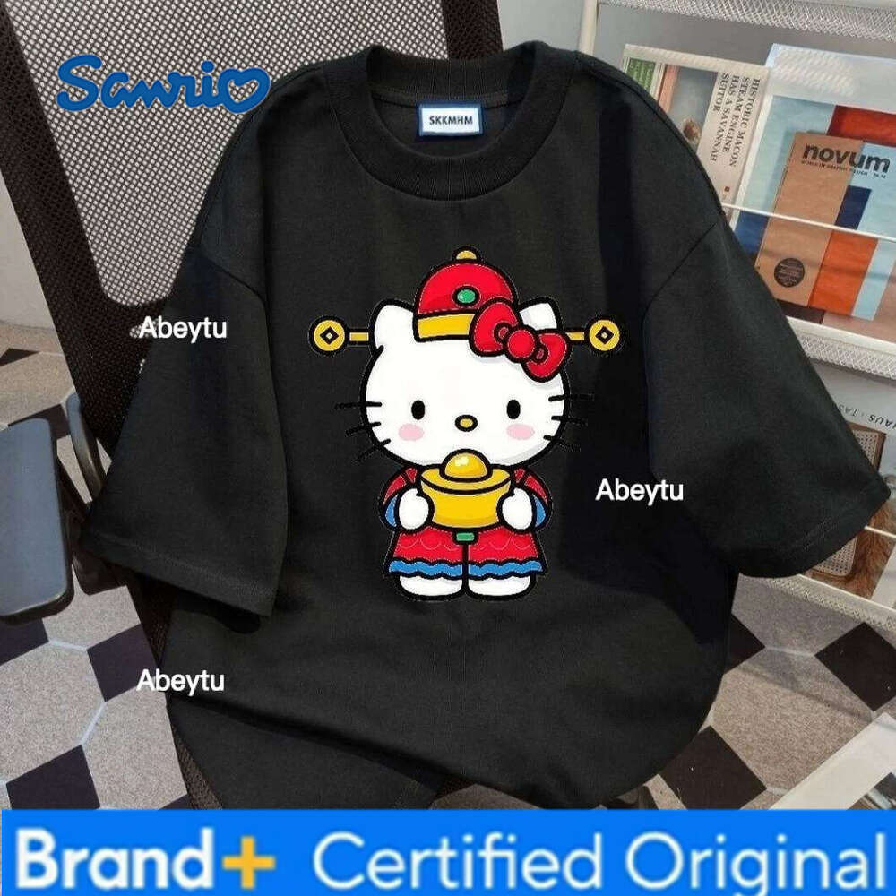 Sanrio New Pure Cotton Short-sleeved, Cute Kt Cat, Comfortable and Soft, Casual Print for A Couple H260120