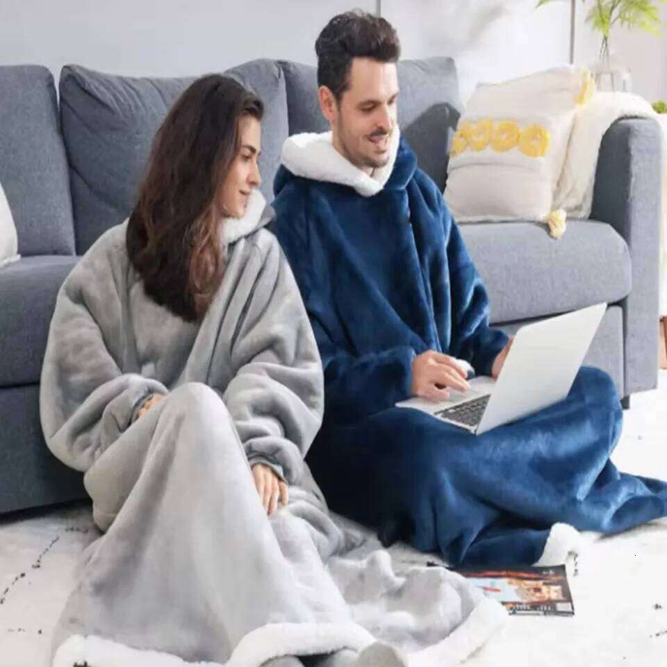 180cm Super Long Flannel Blanket Pyjamas with Sleeves Winter Hoodies Sweatshirt Women Men Pullover Fleece Giant Oversized Outdoo W260120