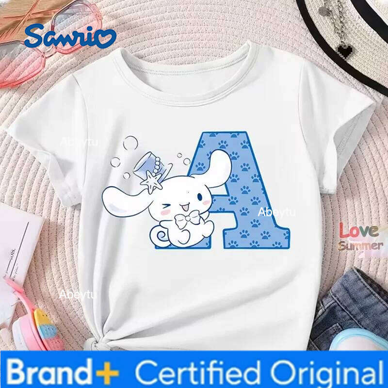 Sanrio Summer girls Short sleeved Cinnamoroll T-shirt Sweet Cute Cinnamon Dog Pattern Girls O Neck Daily Outdoor Activities H260120
