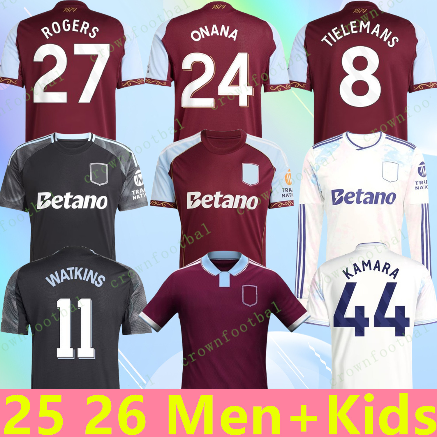 Aston vilas 25 26 27 soccer jerseys villashirt WATKINS KAMARA ROGERS TIELEMANS ONANA KONSA ELLIOTT GUESSAND McGINN BUENDIA 2025 2026 2027 Football Shirt men Kids Kit