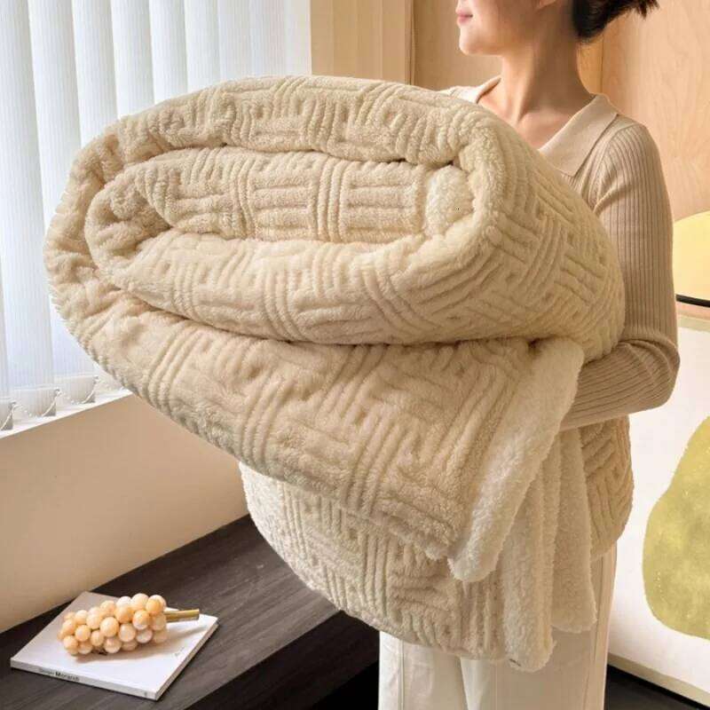 2025 New Solid Color Thickened Winter Coral Fleece Nap Office Warm Sofa Cover Blanket without Pillowcase W260120