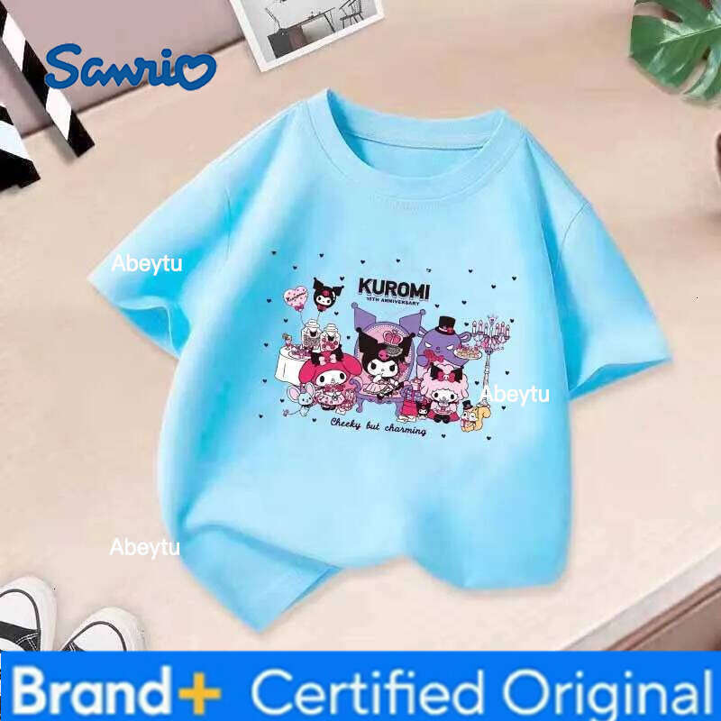 Sanrio Summer Fashion Lovely Cartoon Anime Printing Pullover Tops Girls Trend Chic T-shirts Children's Tees H260120