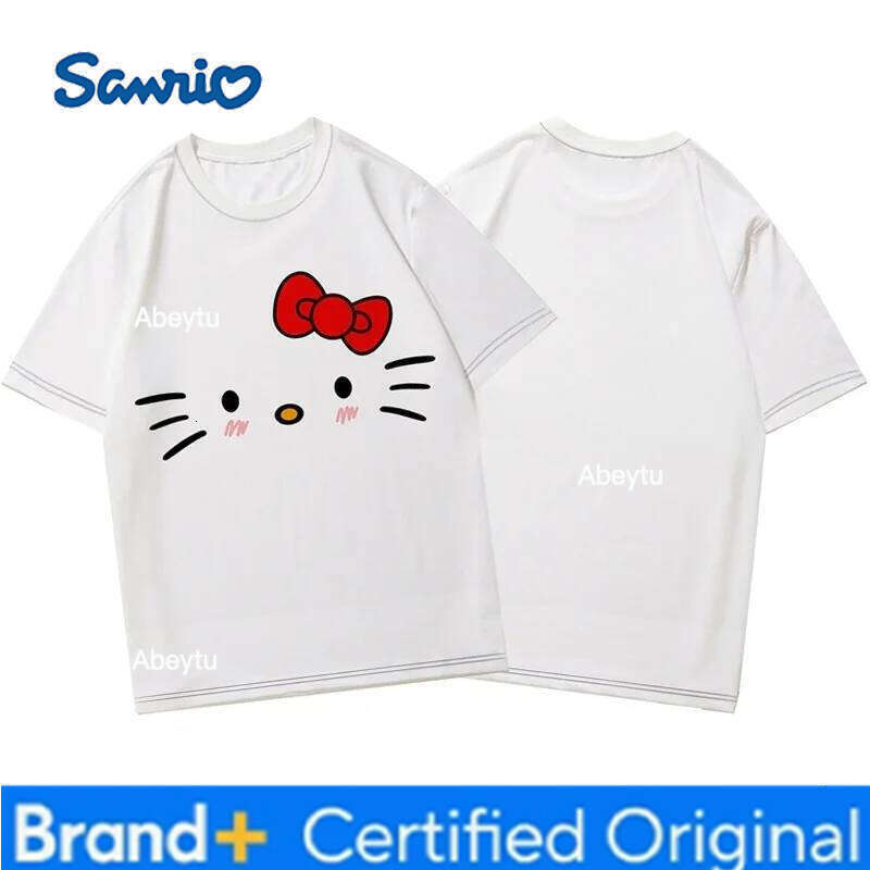 Sanrio Hello Kitty Children's Y2K Top Korean Anime Kawai Summer Loose Large Women's Fashion Printed T-shirt H260120