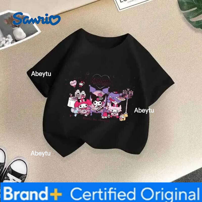 Sanrio Summer Fashion Lovely Cartoon Anime Printing Pullover Tops Girls Trend Chic T-shirts Children's Tees H260120