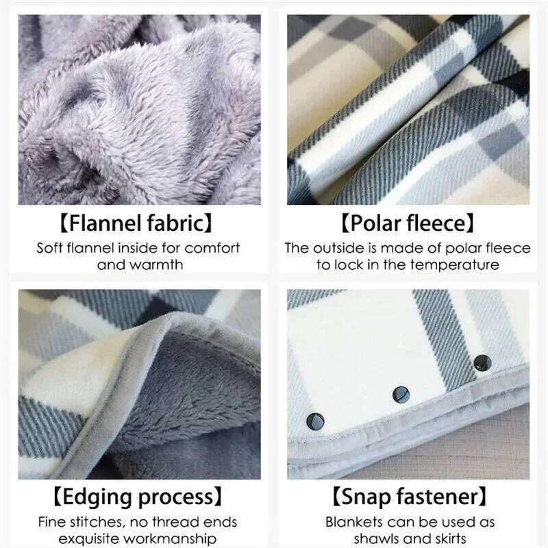 Thick Plaid Warm Winter Wearable Blanket Adults Office Travel Soft Fleece Throw Blankets With Button Home Shawl W260120