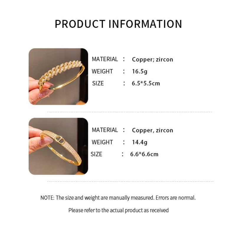 Jewelry Bracelet 18K Gold Plated Zircon Buckle Bangle for Women Light Luxury Versatile Fashion Accessory