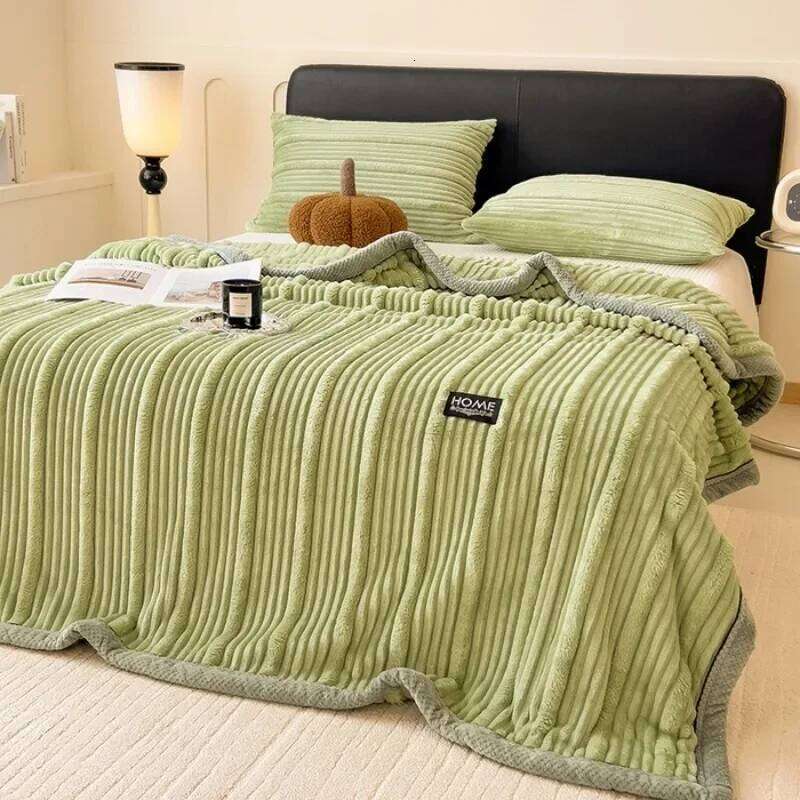 Solid Colour Rabbit Plush Striped Autumn Winter Warm Soft Fluffy Warmth Sofa Blankets for Throw Napping Shawl Blanket W260120