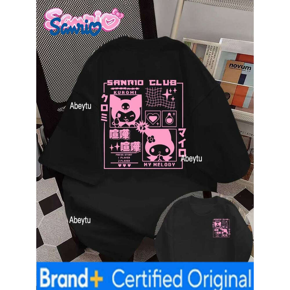 Sanrio for Hello Kitty Casual Cute Cartoon Kuromi My Melody Printed Round Neck Men Women Summer Cotton T-shirt H260120