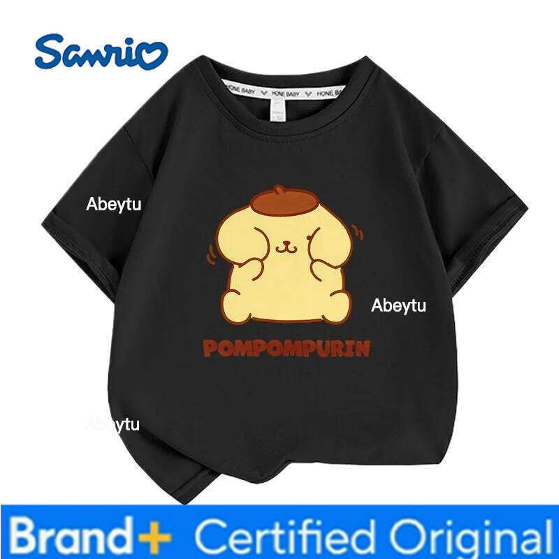 Sanrio Summer Baby Girls 100% Cotton Clothes Kid Children Boys Pompompurin Printed T-shirts Cartoon Short Sleeve Top Outfits H260120