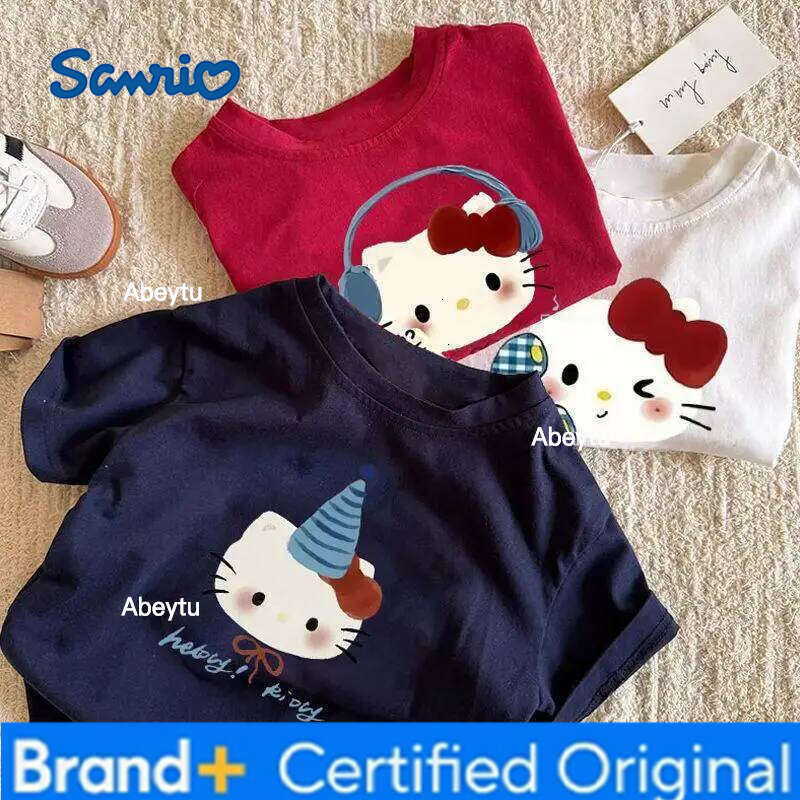Sanrio Summer Baby Girls Clothes Children Hello Kitty Printed Short Sleeve T-shirts Kid Cotton Cartoon Breathable Soft Top H260120