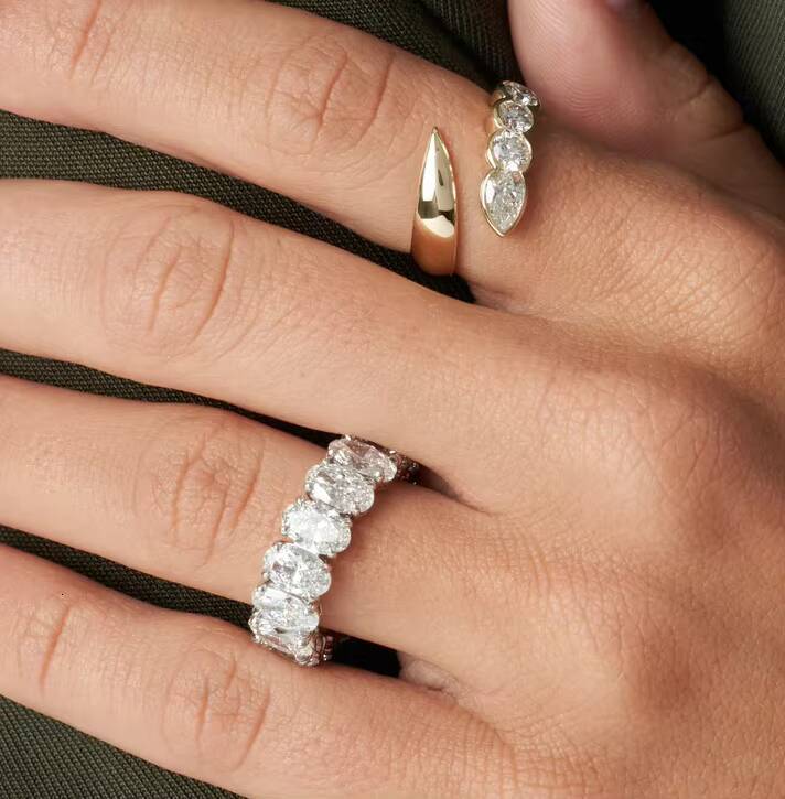 18K Gold Plated Rings 925 Silver Moissanite Diamond Ring Oval Cut Elegant Eternity Band Fine Brand Jewelry Luxury for Women