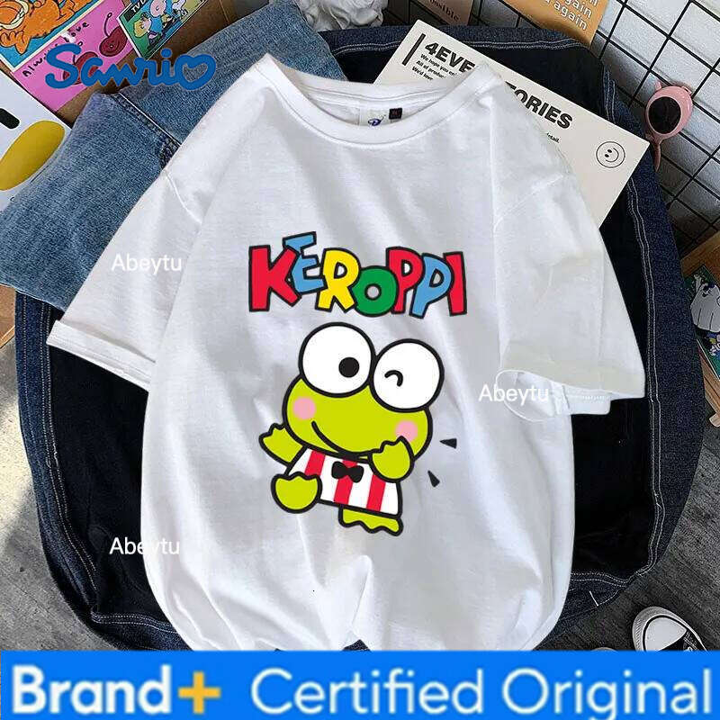 Sanrio Summer New Original Cute Keroppi Cartoon Print T-shirt Men's and Women's Same Loose Casual Versatile Short-sleeved Top H260120