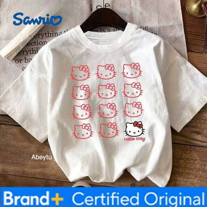 Sanrio Miniso Hello Kitty Cartoon Printed Summer Adult Casual Tops Youth Style Loose Cute Fashion Women's T-Shirt H260120