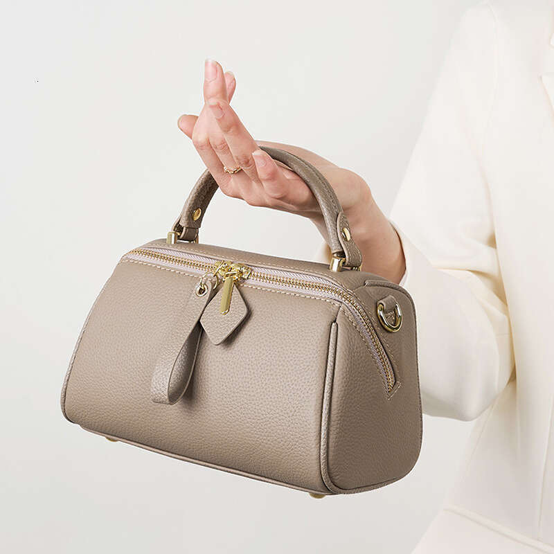 Genuine Leather Elegant Women's New Vintage Simple Free shipping Classic Boston Handbag Cowhide Crossbody Shoulder Bag