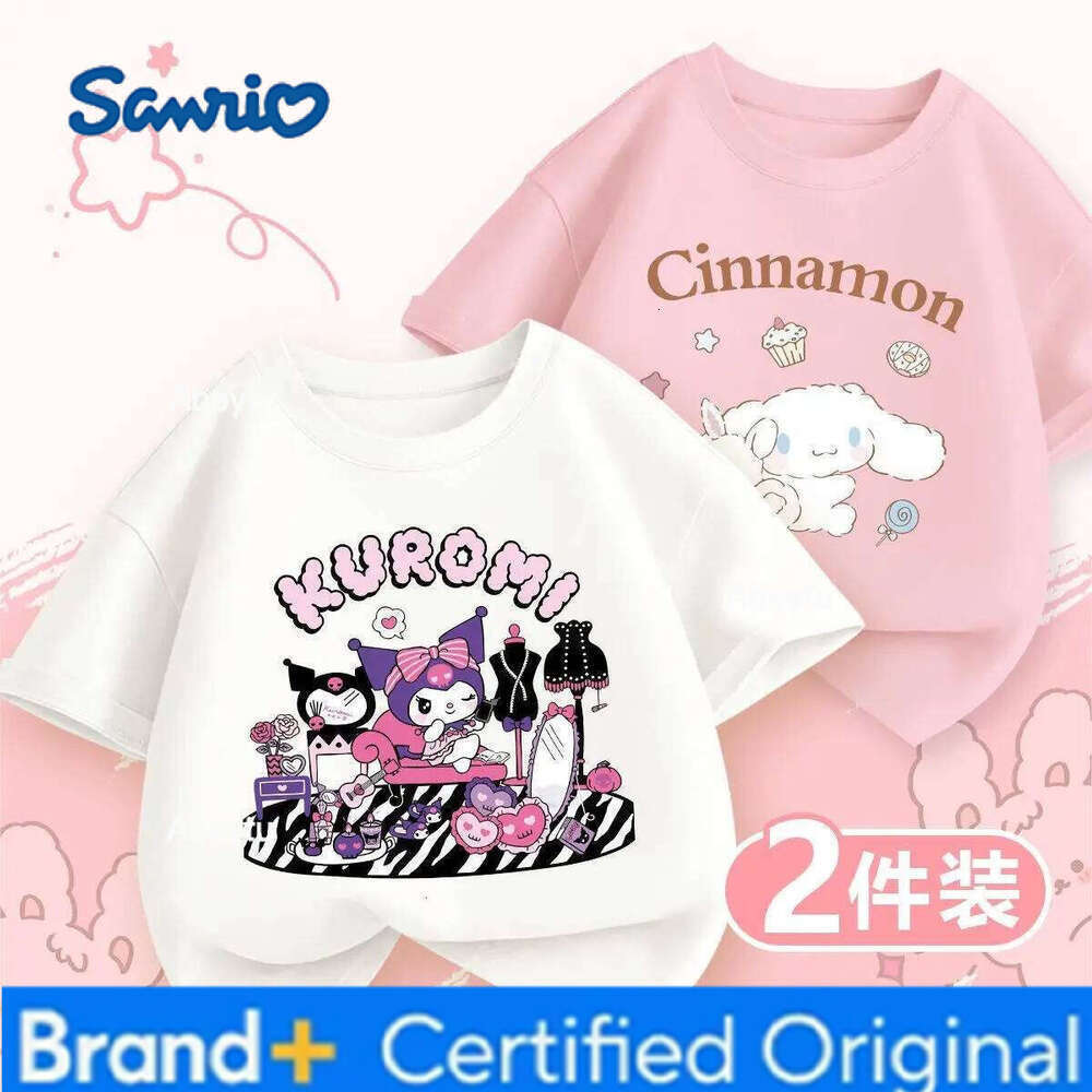 Sanrio 2pcs/pack Summer Baby Girls Clothes Children Hello Kitty Short Sleeve T-shirts Kid Cotton Cartoon Breathable Soft Top H260120
