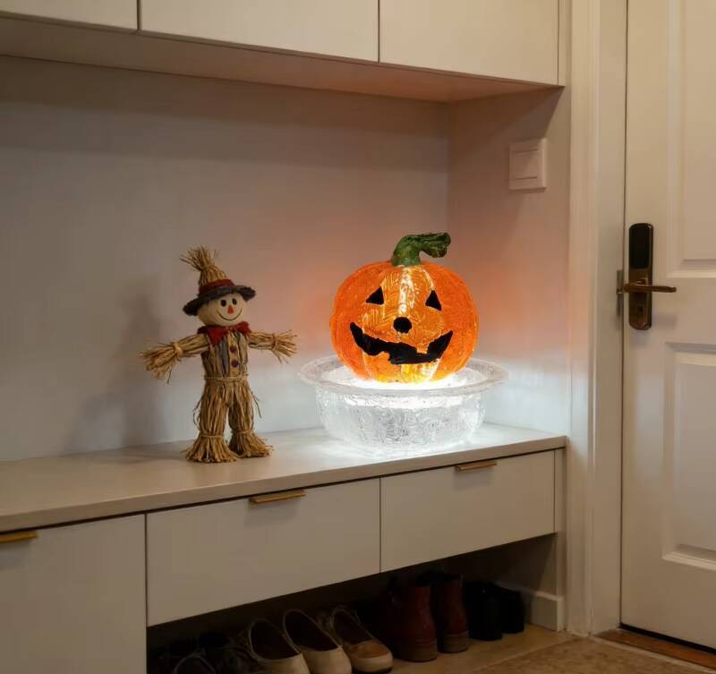 Halloween Pumpkin Lantern Fountain USB Powered Transparent Resin Desktop Ornament for Home Party Decoration