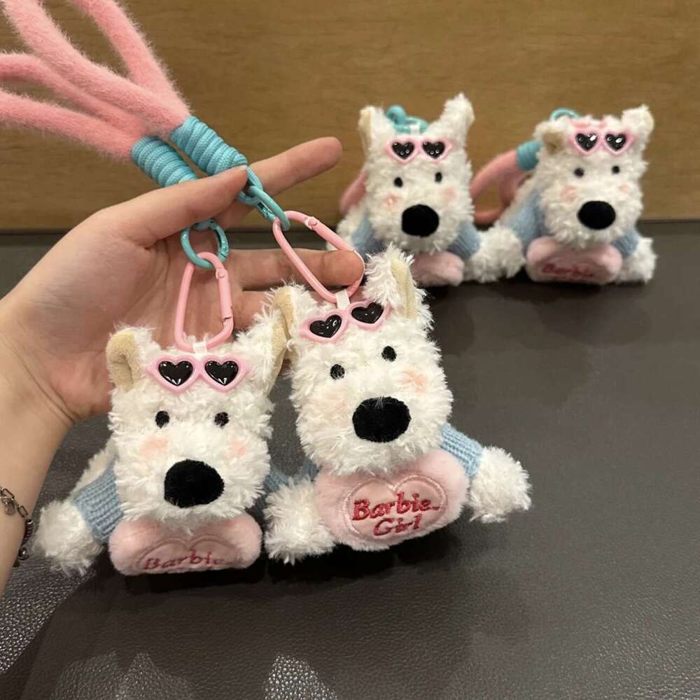 West Highland White Terrier Plush Keychain | Milk Blue Hugging Rabbit Scrawled Puppy Pendant, Cute Cartoon Bag Charm, Perfect Gift for Daily Decoratio