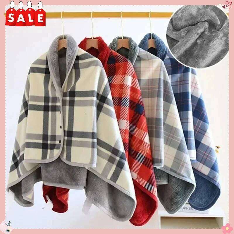 Thick Plaid Warm Winter Wearable Blanket Adults Office Travel Soft Fleece Throw Blankets With Button Home Shawl W260120