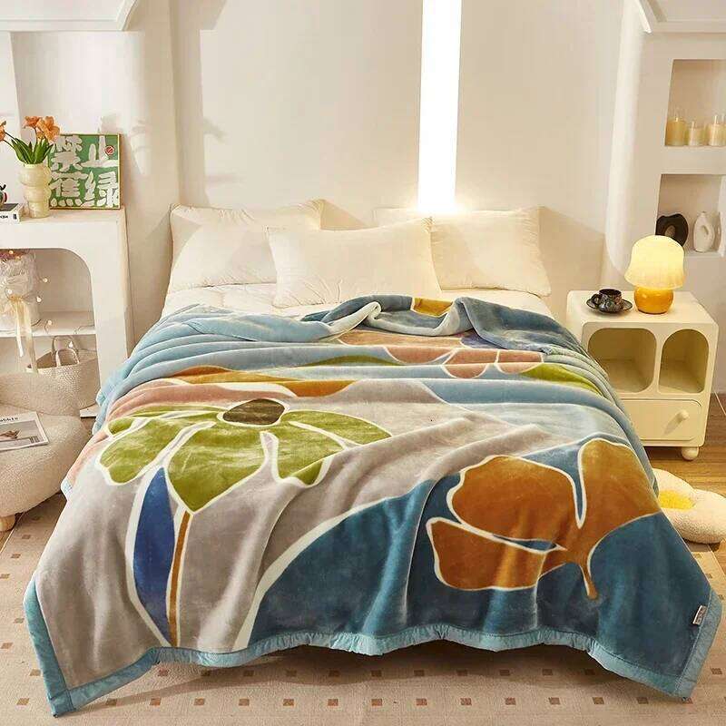 Double Layer Winter Thicken Raschel Plush Weighted Blanket For Bed Warm Heavy Blankets Throw Printed Flowers Fluffy Soft Carpet W260120