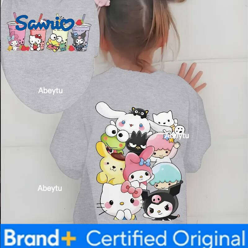 Sanrio Kuromi Cute Anime T-shirt Children's Summer New Style, Casual Fashionable Pure Cotton Top for Boys and Girls H260120