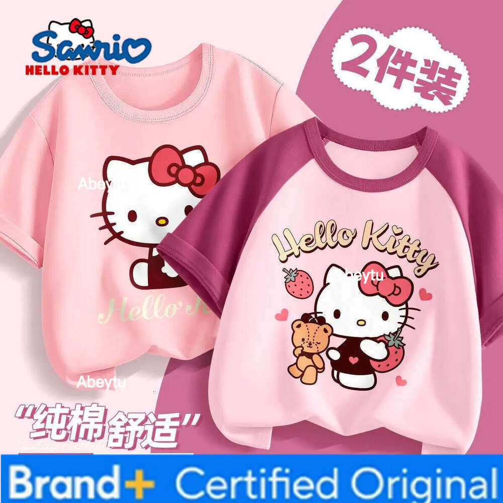Sanrio 2pcs/pack Summer Baby Girls Clothes Children Hello Kitty Short Sleeve T-shirts Kid Cotton Cartoon Breathable Soft Top H2601201