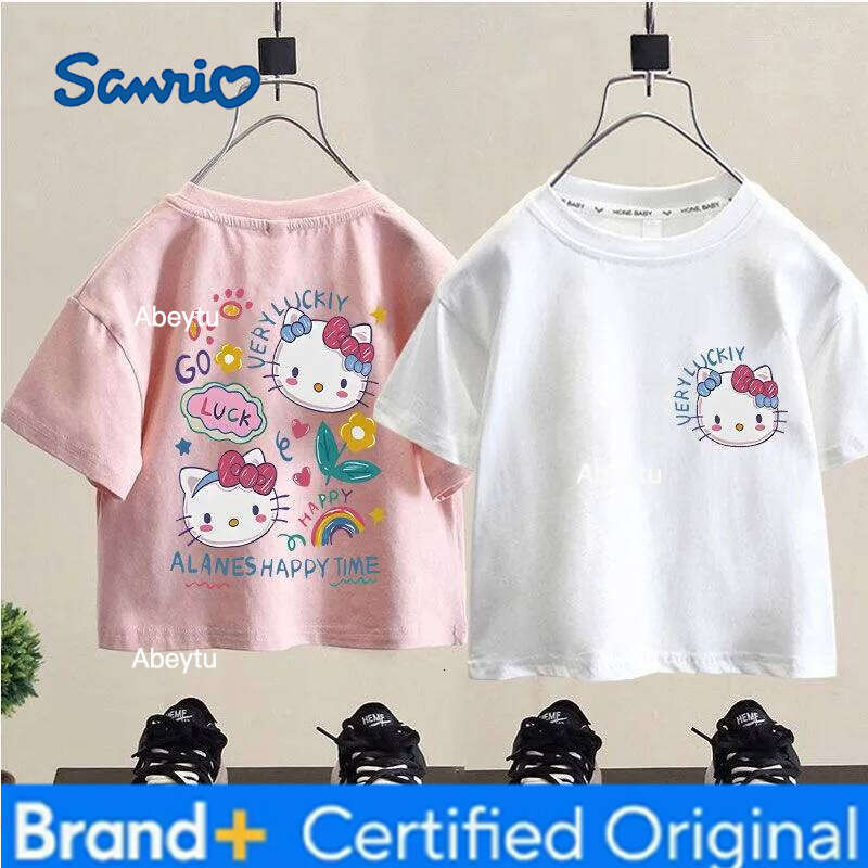 Sanrio Children Sweet Cartoon Hello Kitty Printed Top Kids Clothes Summer Fashion T-shirt Baby Girls Cute Short Sleeve H260120