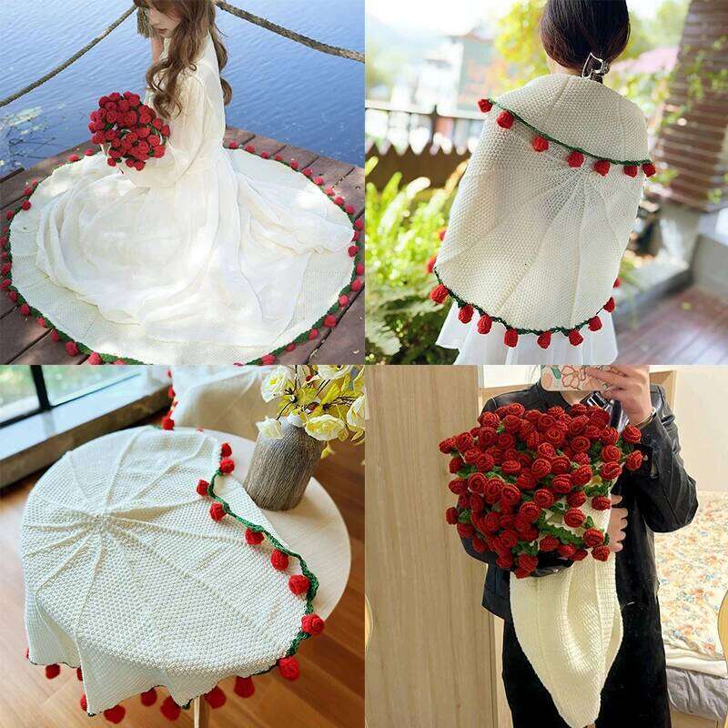 Rose Crochet Flower Bouquet Handmade of Roses Sofa Blanket Manta De Ramo manta de rosas W260120