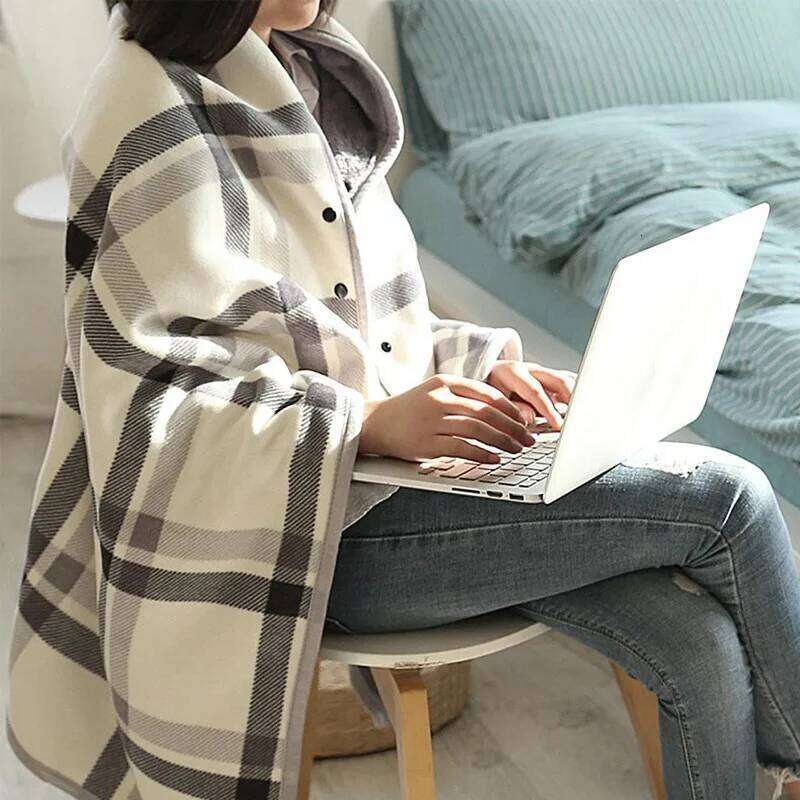 1PC Wearable Shawl Flannel Lazy Casual Office Retro Grid Stripes Warm Blanket For Winter 80135cm W260120