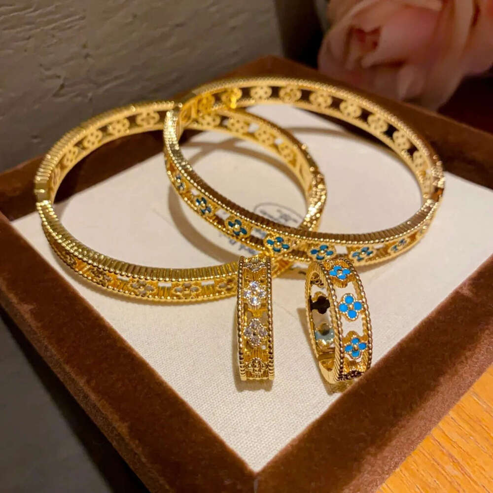 Fine Craftsmanship Kaleidoscope 18k Rose Gold Wide Narrow Version Four-leaf Clover Flower Full of Star Bracelet Designer Jewelry