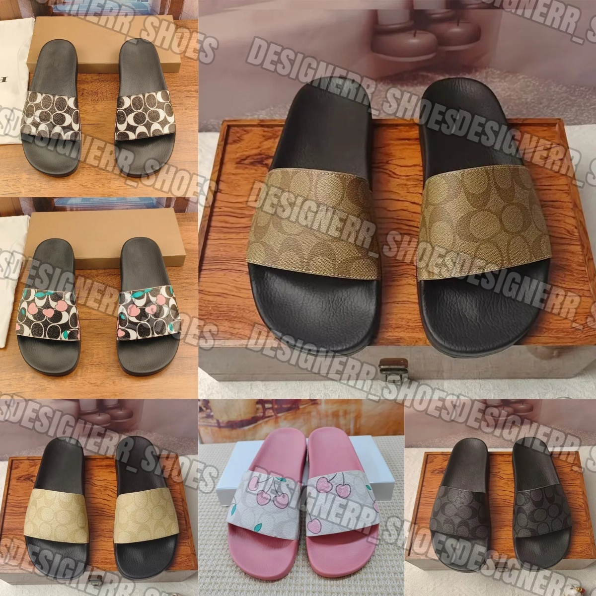 Designer Mens Womens coac Slides Sandals Flats Slippers Stylish Summer Outdoor Beach Sandal Floral Flip Flops Brown Non-slip Sliders Comfortable Shoes 36-46