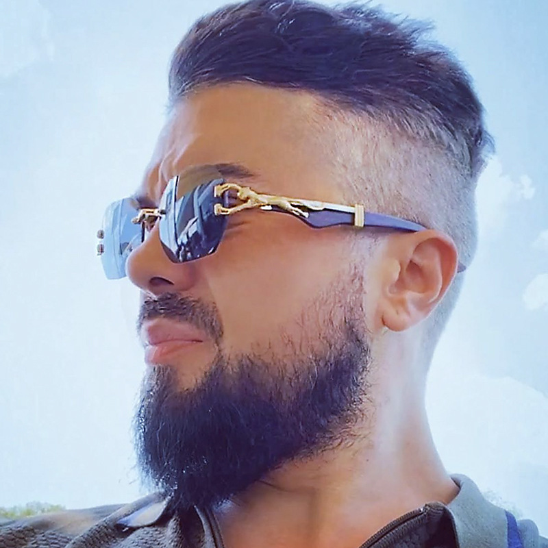 Luxury Brand Designer Sunglasses Vintage Imitation Wood Grain Leopard Temple Sunglasses Men's Square Frame Cut Edge Driving Sunglasses Men's