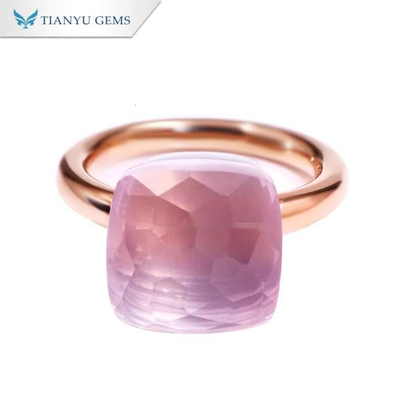 Tianyu Gems 101mm Cushion Cut Pink Sapphire 18K Rose Gold Jewelry Luxury Ring for Women