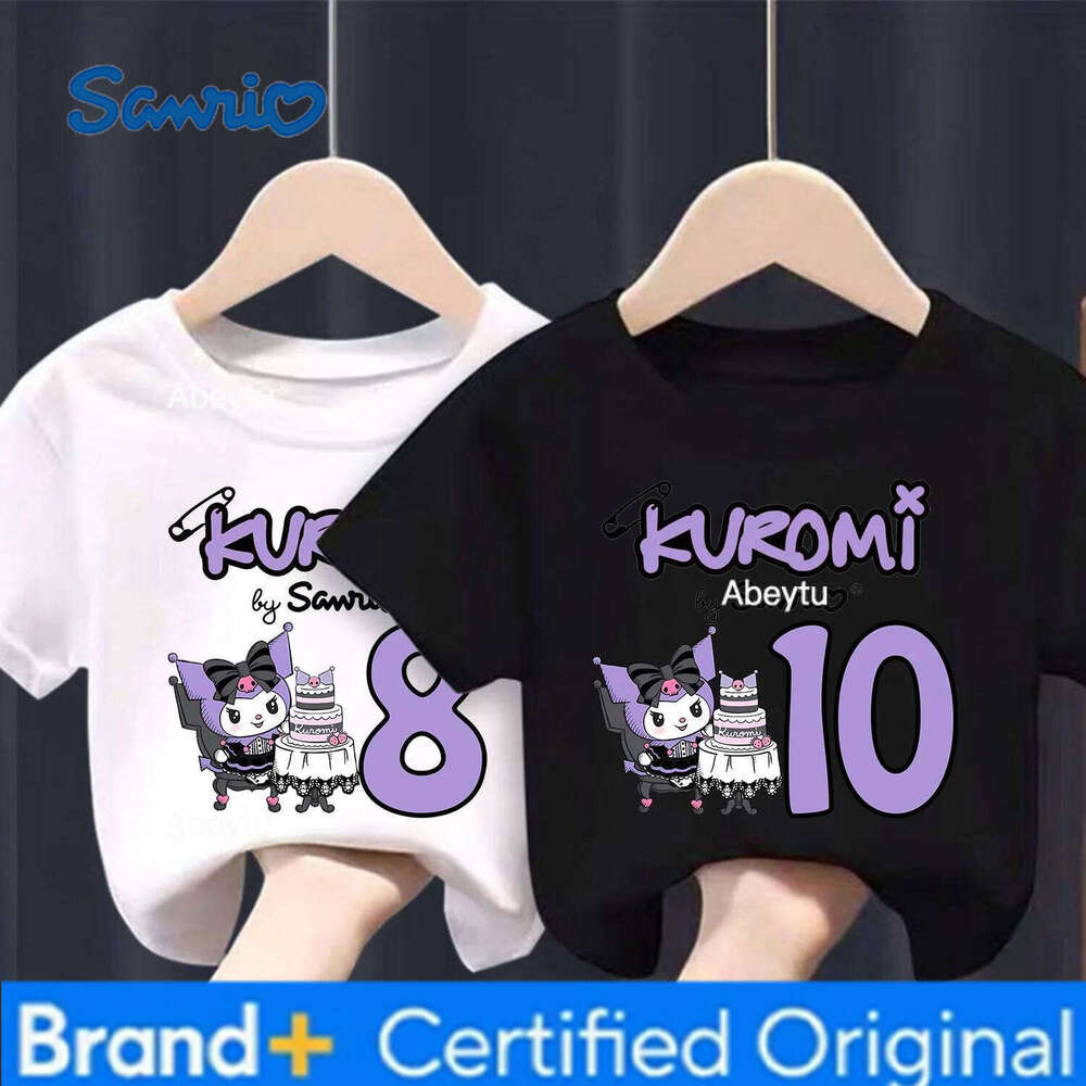Sanrio Kuromi New for Children Kawaii Cartoon Figure Black White T-shirt Cute Cotton Short Sleeve Boy Girl Loose Clothing Gift H260120