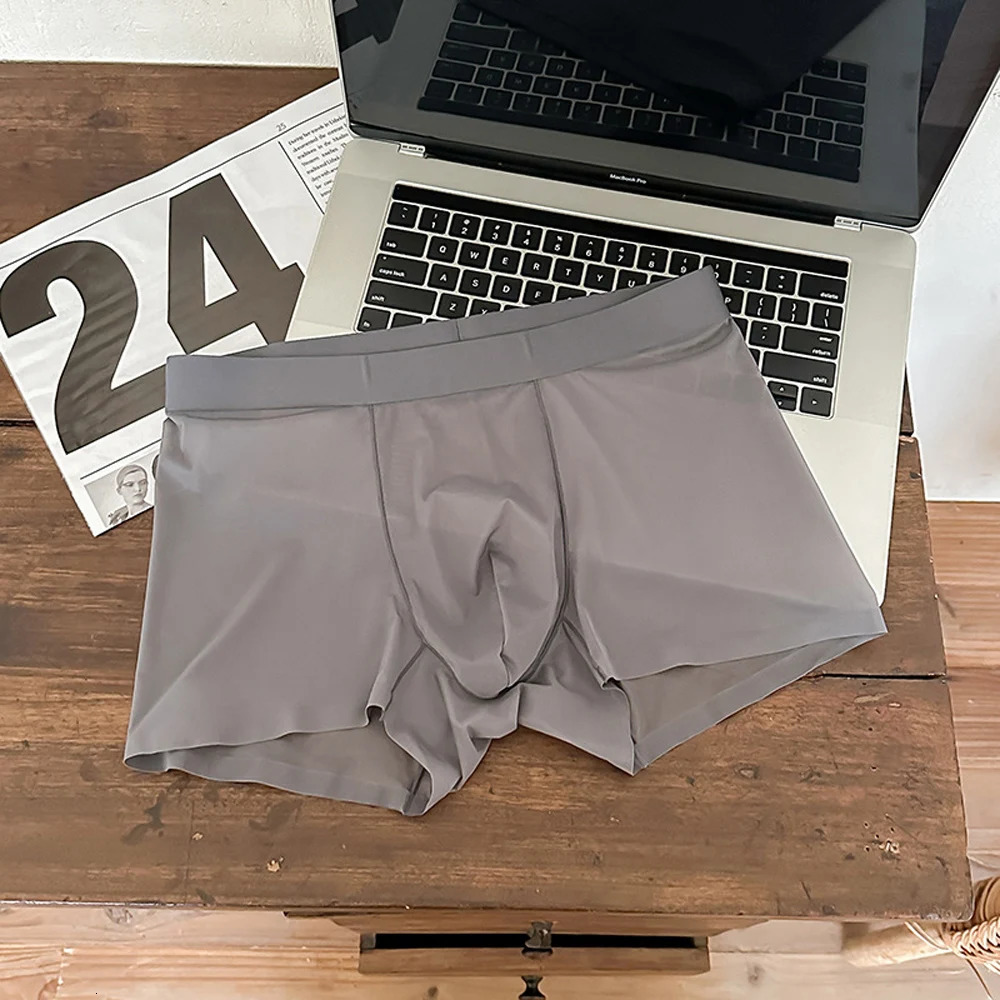 Mens Ice Silk Underwear Seamless Transparent Boxer Shorts Sexy Ultra-thin Breathable Panties Male Quick Dry U Pouch Underpants 260119