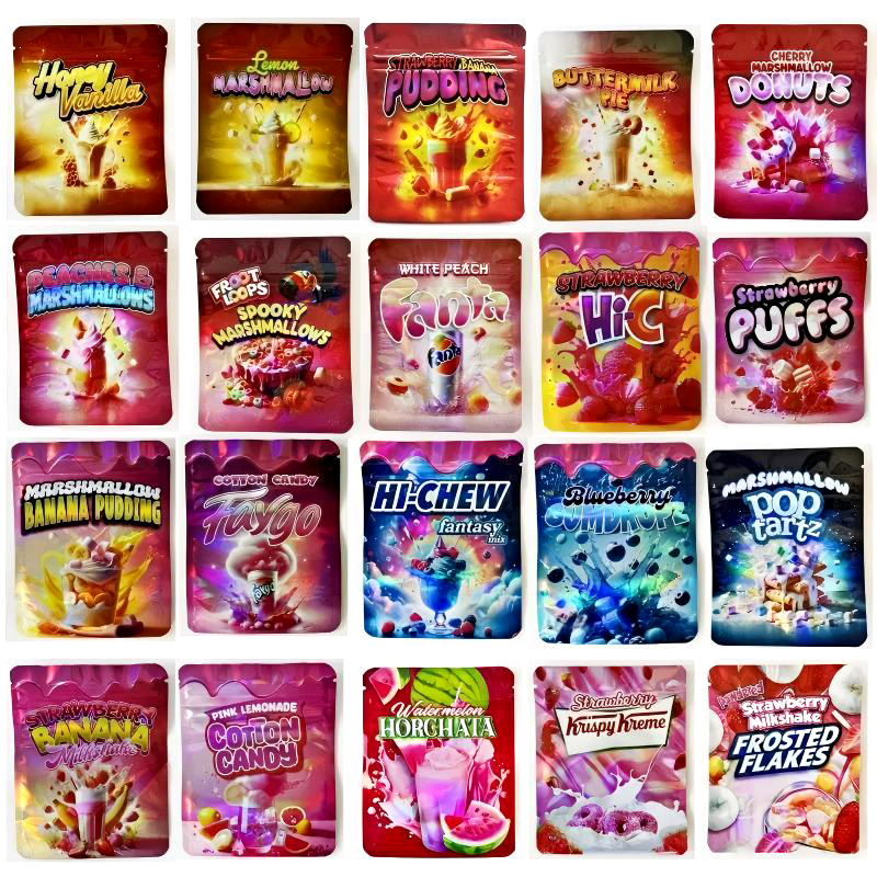 Empty Mylar Bags 3.5g Holographic Smell Proof Zipper Pouch Food Storage Packaging Stand Up Foil Pack Plastic Bag