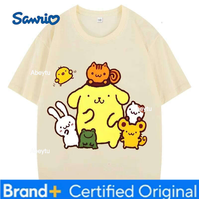Sanrio Pom Purin Tshirt Kids Cartoon Casual Summer Short-sleeved Girls T-shirt Men Clothes BoysTeen Clothing H260120