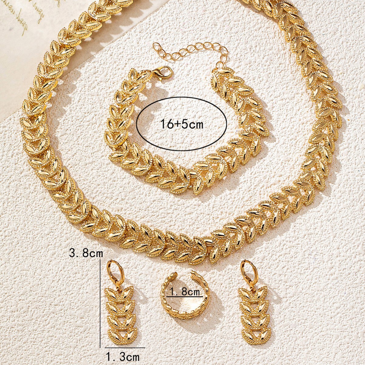 Exquisite French Fashion Style Trend Willow Leaf Pattern Bracelet Necklace Earrings Simple Exquisite Jewelry Set European And American