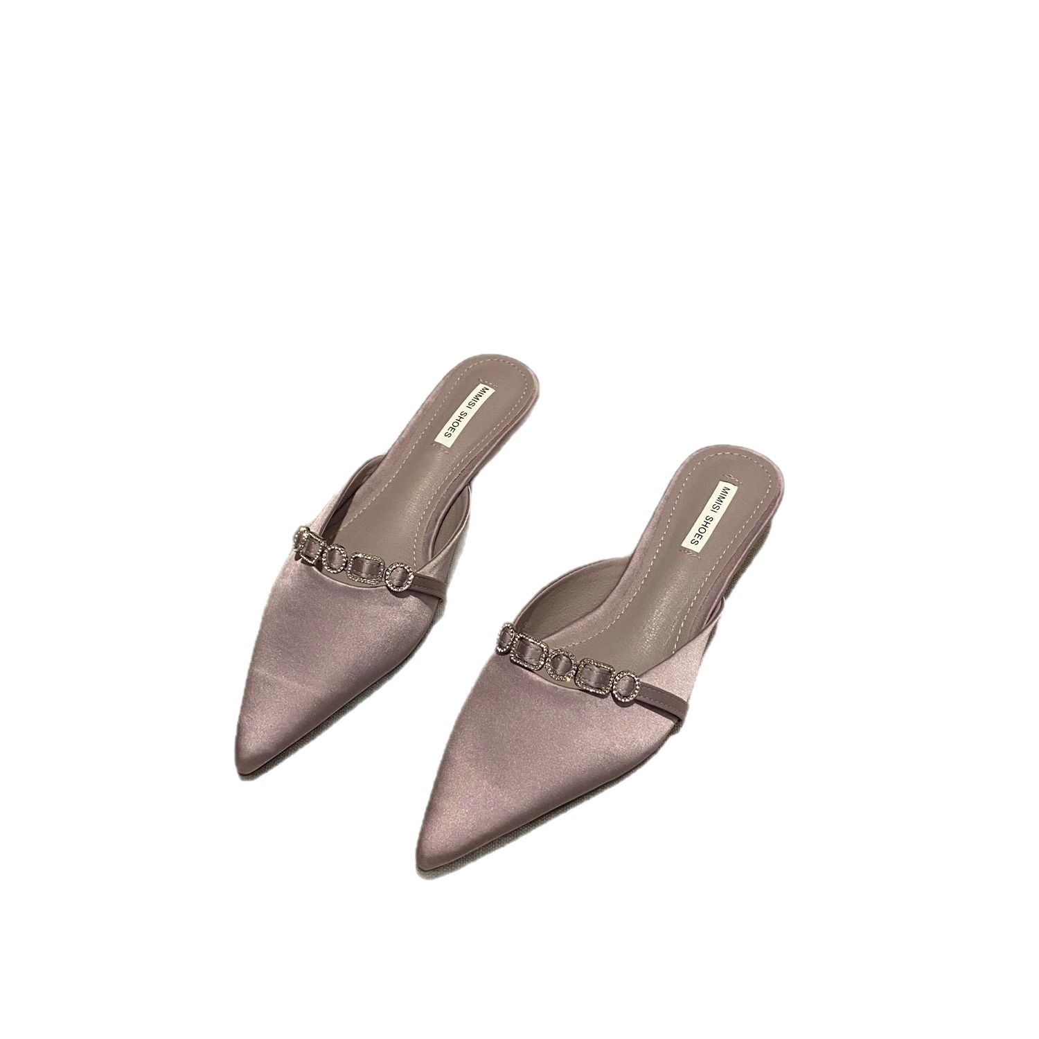 Luxury Slipper 2026 Pointed Toe Mules with Crystal, Low Heel Slip-On Slides for Women, Wide Width Closed-Toe Summer Shoes