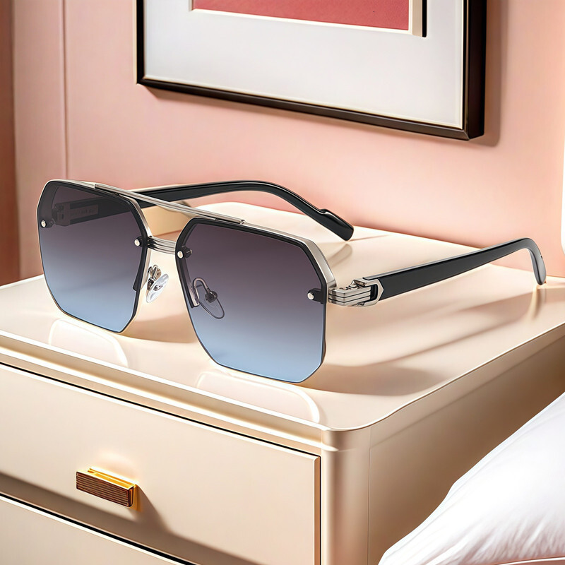 Luxury Brand Designer Sunglasses Hot-Selling European And American Style Square Half-Frame Men's Sunglasses Driving Glasses Male Foreign Trade Be