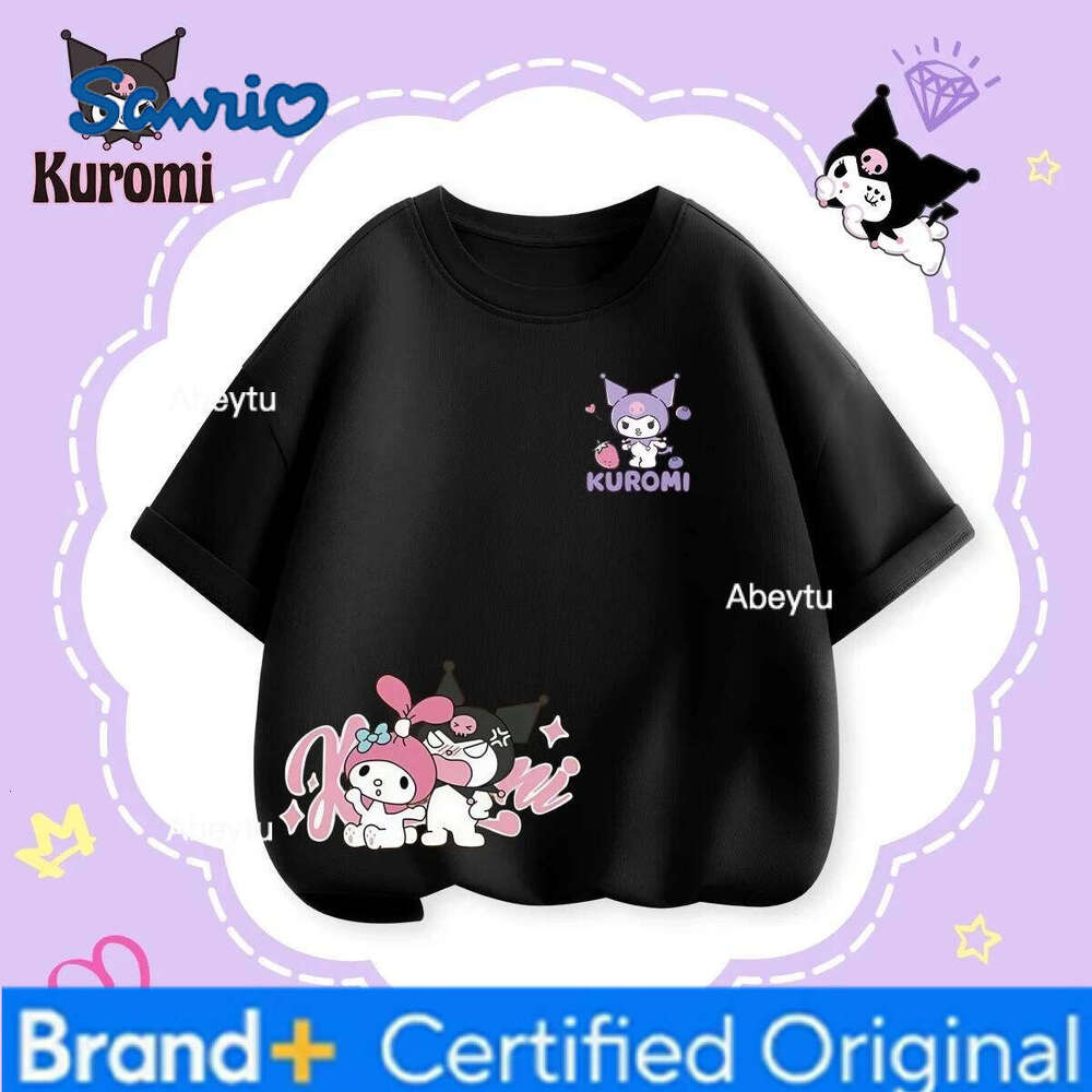 Sanrio Teen Children Sweet Cartoon KUROMI Print Top Kids Clothes Summer Fashion T-shirt Baby Girls Cute Short Sleeve H260120