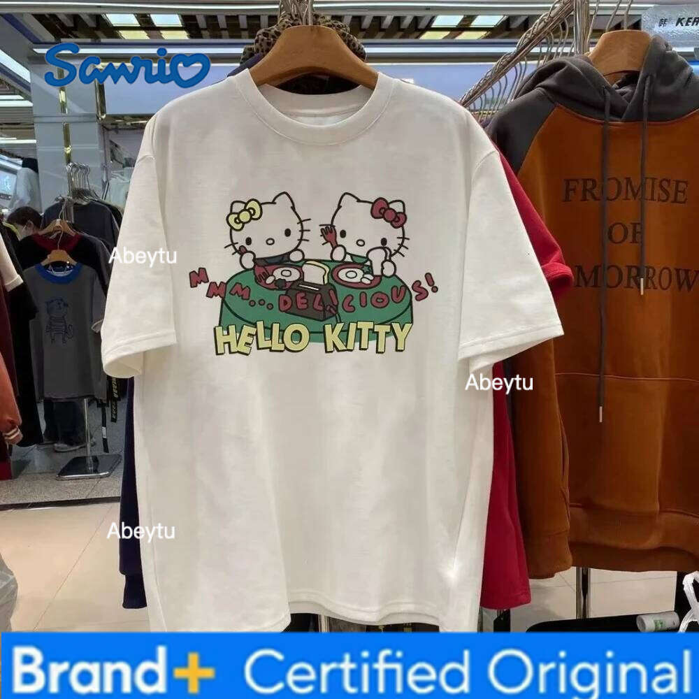 Sanrio MINISO Hot Sale Kitty's Versatile Pure Cotton Printed Short-sleeved Men's Women's T-shirt Is Loose and Trendy in Summer H260120